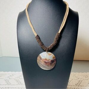 Lia Sophia Brown Iridescent Paua Shell Pendant Necklace